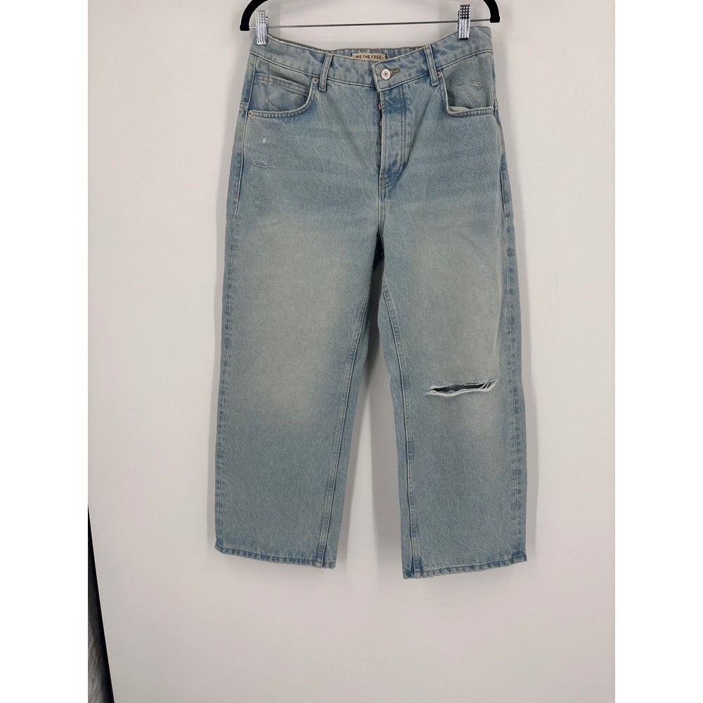 We The Free Free People Light Wash barrel Leg Jeans Size 27 Button Fly - Picture 2 of 4